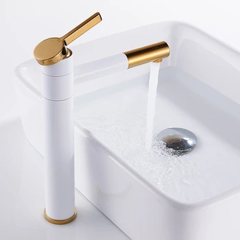 

Black and white gilt lacquer on the basin stage basin sink rotating faucet white rose lengthen the water outlet