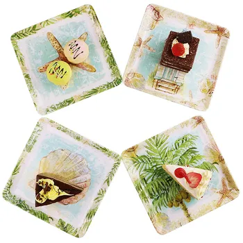 

6 Inch Dish Plate Melamine Tray Saucer for Fruit Cake Condiment Sauce Ocean Party Favor 4pcs/lot DEC535