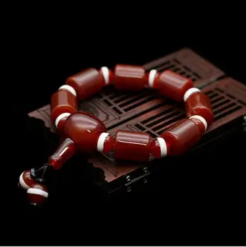 

Natural red agate beads bracelet Tibetan three-eyed dZi men's old agate bracelets first line pharmacist ab38#