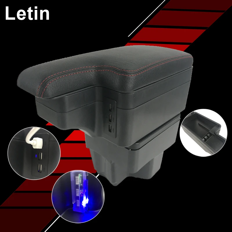 

New upgrade 6USB+LED+storage layer+slide car central Store armrest box content box For kia k2 rio
