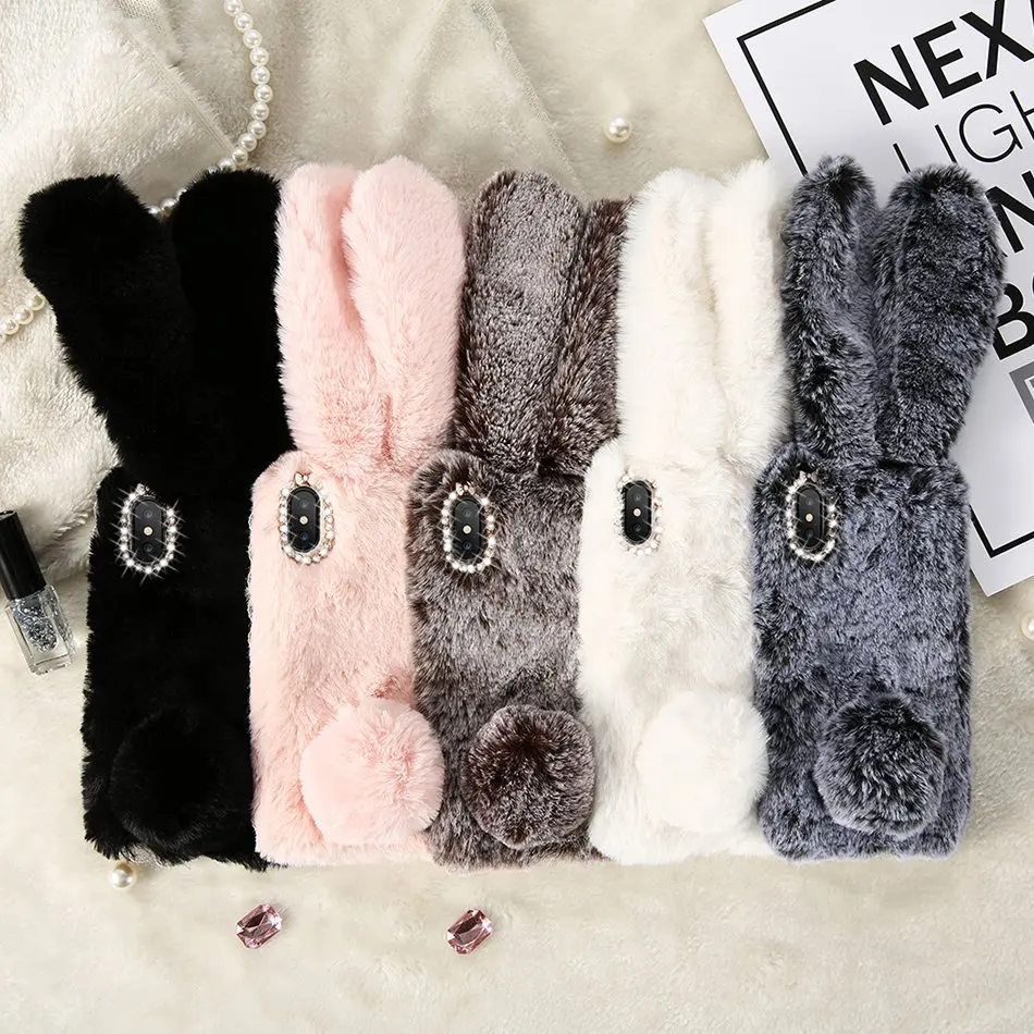 

Case for Sony Xperia XZ2 XZ1 Compact XZ Premium XZS Case Plush Rabbit Rhinestone Cover For Sony Xperia L1 L2 XA1 XA2 Ultra Case