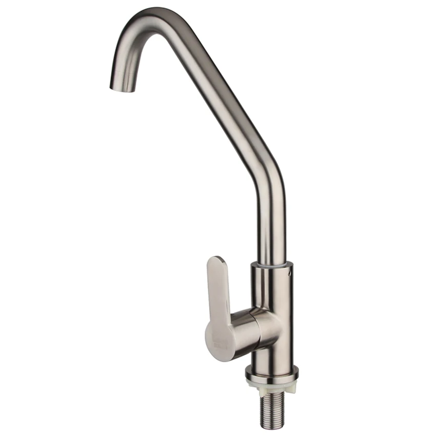 Kitchen faucet Single cold water faucet  brushed kitchen tap 304stainless steel Single Handle Single Hole Deck Mounted Ceramic