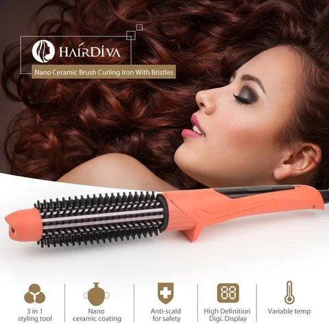 Escova de Ondulação do Cabelo Estilor com Desembaraçar Cabelo Diva Nano Cerâmica Ferro Coreano Curling Wand Lcd Eletrônico Cerdas