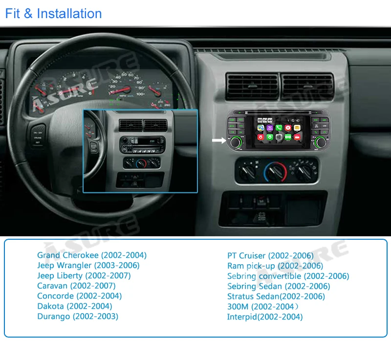 A-Sure 4,3 дюймов Android Авто Радио DVD стерео gps навигация для Jeep Grand Cherokee Wrangler Sebring Dodge 2002-2006 16G