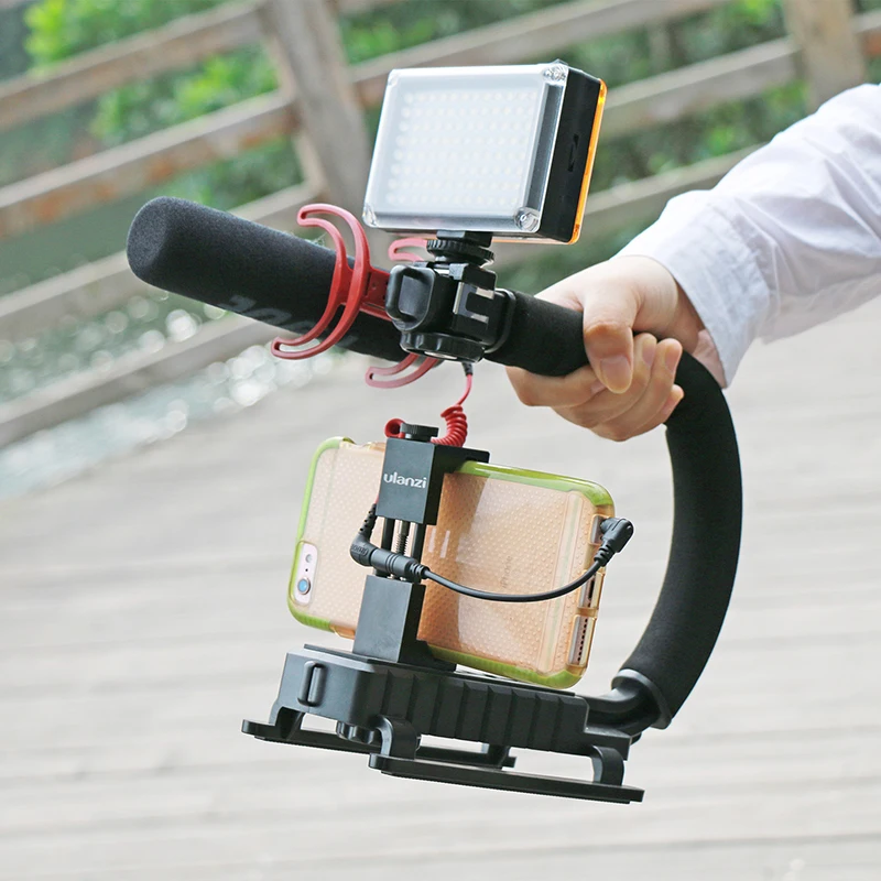 Ulanzi U-Grip Triple Shoe Mount Video Action Stabilizing Handle Grip Rig for iPhone 8 X Gopro Smartphone Canon Sony DSLR Camera