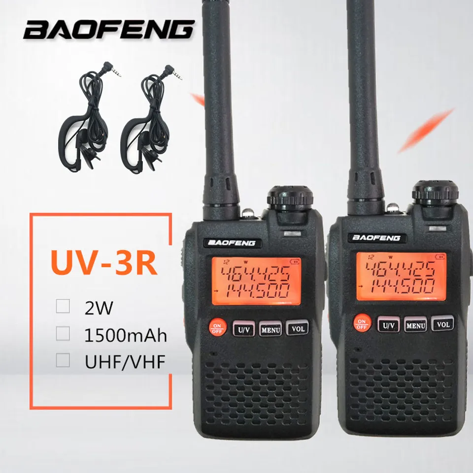 

2PCS BAOFENG UV-3R Mini Walkie Talkie UHF VHF Ham CB Radio Station UV3R RE Transmitter Mobile HF Radio Transceiver USB Flashligh