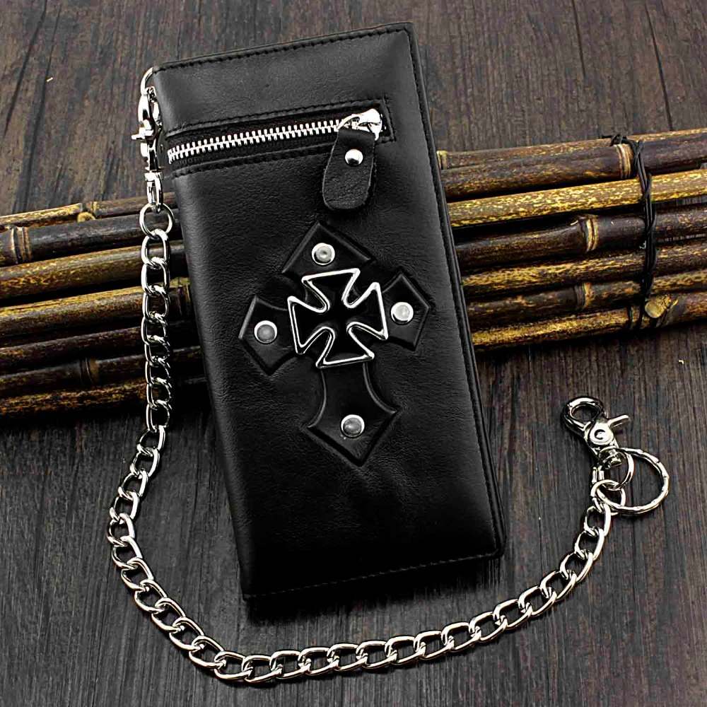 Cartera cuero Real hombre, cartera con cadena, monedero|Carteras| - AliExpress