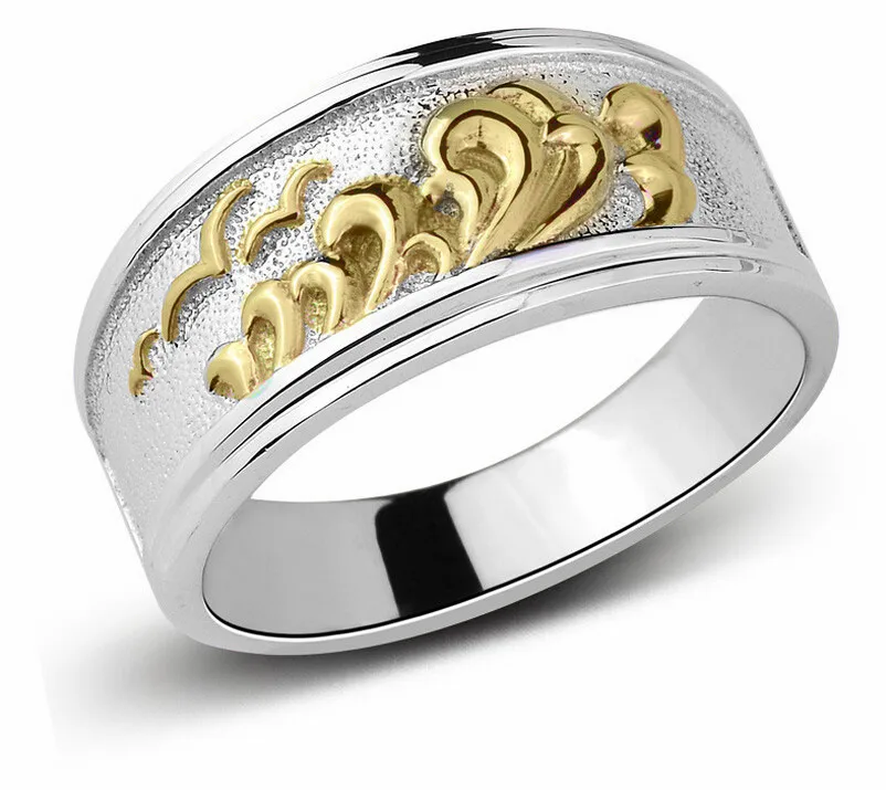925 sterling silver punk style jewelry abstract cloud ring bands for men two tone silver and gold fashion jewelry