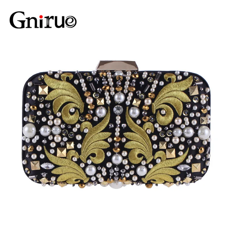 

Beaded Embroidery Women Evening Bag Retro Pearl Beaded Clutch Bags Small Shoulder Bags Purse Handbags for Wedding