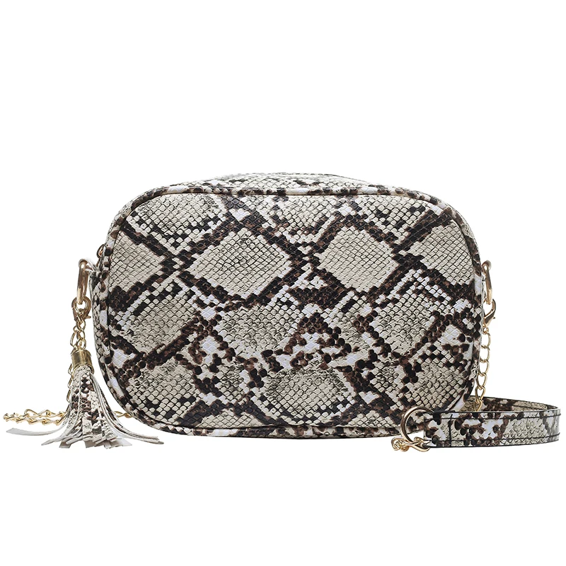 

Fashion tassel Serpentine Chain Women bag Printed Small PU Leather Shoulder Crossbody Bags Female Serpentine Messenger Bag