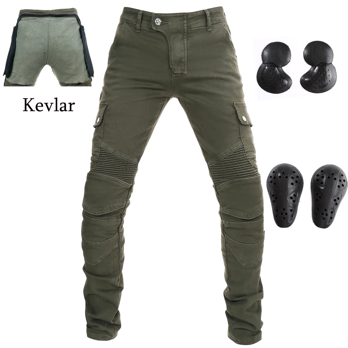 Motorcycle Men Jeans Denim Army Green Moto Trousers Combat Pants With out Pads 