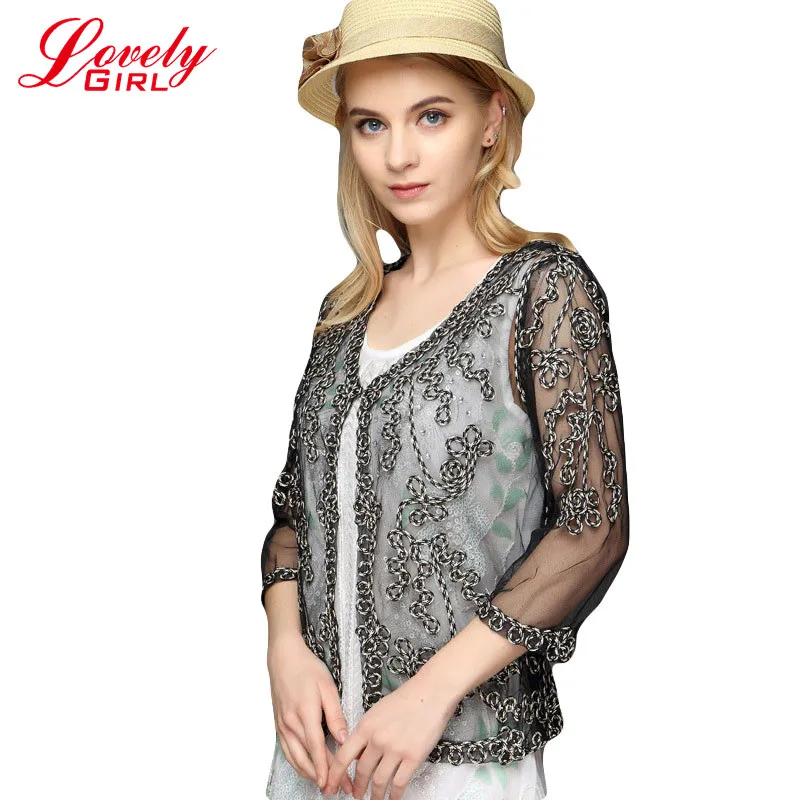 

Kimono Fashion Cardigan 2018 New Arrivals Women Blouse Shirt 3 Colors Embroidery Cardigans Perspective Shawl Lace Boleros Blusas