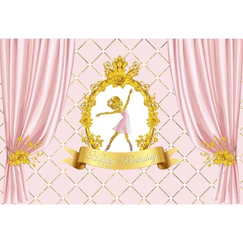 

Pink With Gloden Rim Photography Background Pink Curtains Little Gloden Girl In Pink Backdrop For Girls Birthday Party Decor