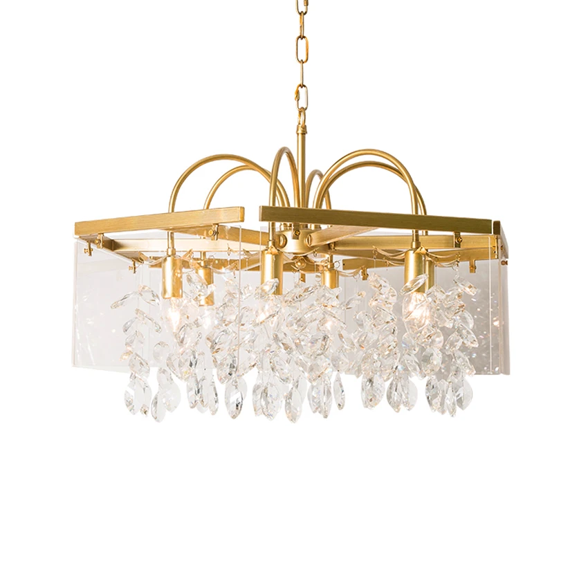 

JAXLONG American Crystal Lighting Gold Iron Glass Hanglamps Living Room Hotel Lobby Lighting Deco Pendant Lamps Luminaria lustre