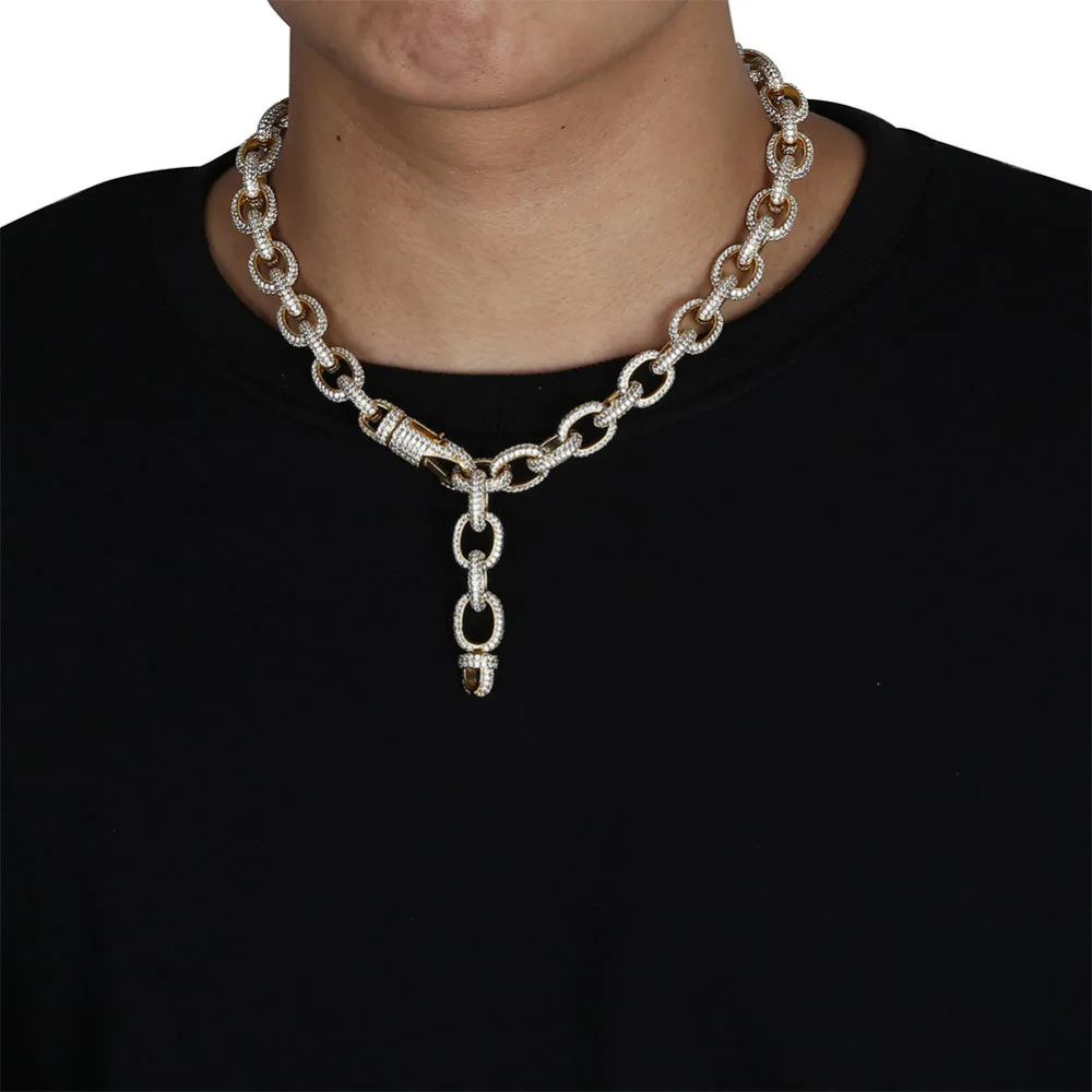 

15mm Big Clasp Twisted Oval Link Chain Necklaces Hip Hop Micro Pave Zircon Chain Gold Silver Rock Jewelry For Male Gifts