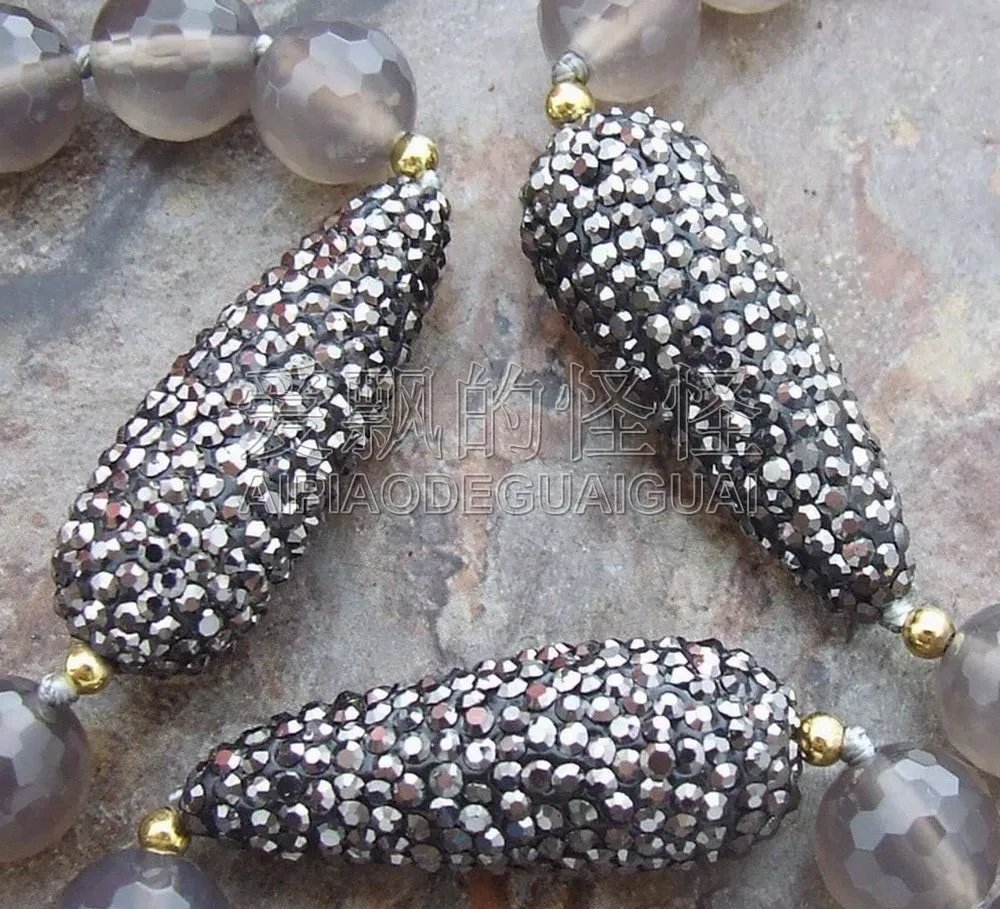 N032701 5" Грановитая серый черный macarsite Цепочки и ожерелья