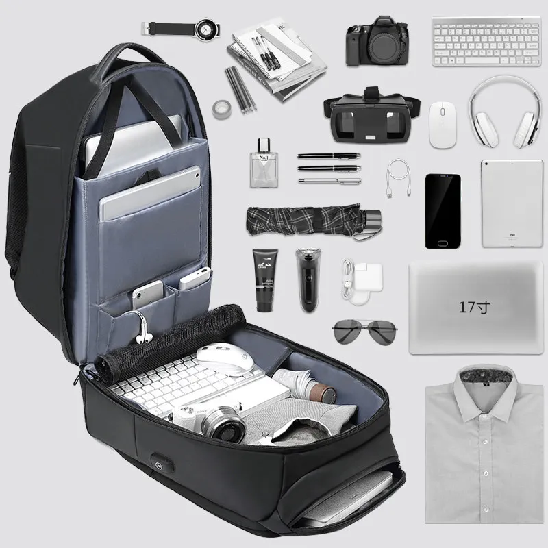 18 pulgadas Mochila portátil USB antirrobo Mochila hombres viaje Mochila impermeable bolsa de la escuela masculina Mochila 18 pulgadas Mochila portátil USB antirrobo Mochila hombres viaje Mochila impermeable bolsa de la escuela masculina Mochila