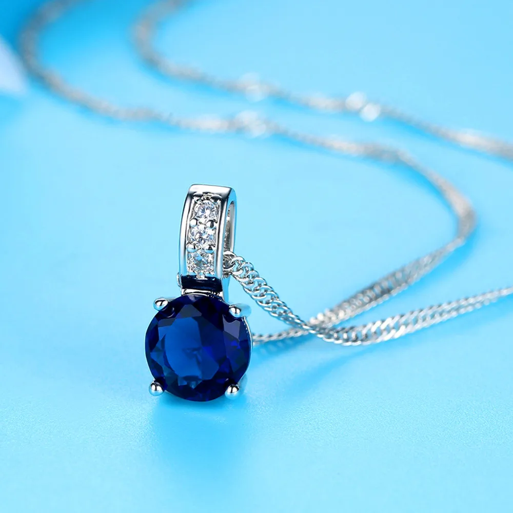 Милые женские маленькие синие круглые ожерелья, подвески, Мода 925, серебряные цепочки, ожерелья для женщин, винтажные хрустальные свадебные ювелирные изделия