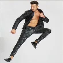 Мужские кожаные брюки Harlan с эластичной резинкой на талии, мужские брюки Harlan, повседневные мужские брюки, хип-хоп Ropa De Hombre