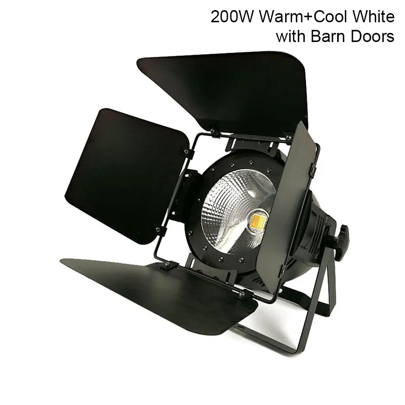 Светодиодный Par COB 200 Вт с дверцами сарая, высокомощный Алюминиевый Чехол, сценическое освещение с 200 Вт COB RGBWA+ UV 6в1, холодный белый и теплый белый - Цвет: 200W Cool-Warm White