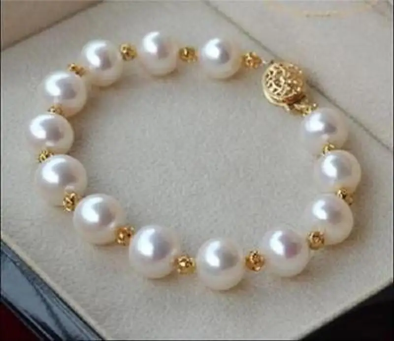 

7.5-8" 10-11MM NATURAL SOUTH SEA GENUINE WHITE PEARL BRACELET 14K