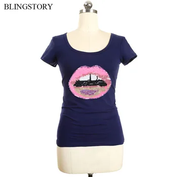 

BLINGSTORY Women Casual Plus Size Tshirt Female Embroidery Sequin Cotton Tops T Shirt S-6X