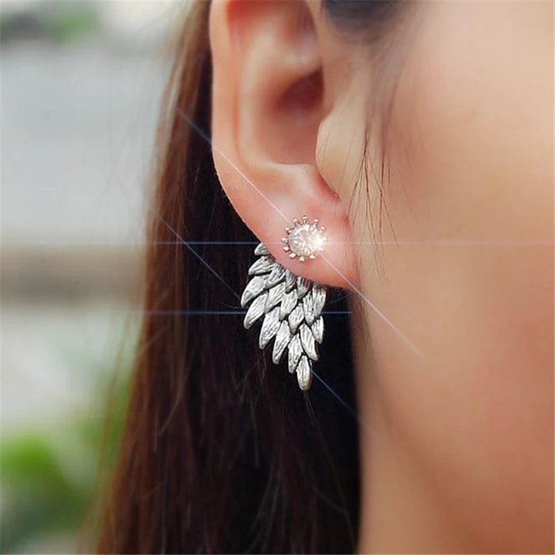

1 Pair Gold Silver Black Feather Crystal Stud Earring for Women Vintage Luxury pluma arete Earrings Wedding Party Boucle Brincos