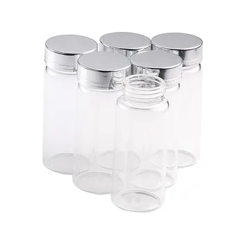 

20ml 50ml 65ml 90ml Glass Storage Bottles with Silver Screw Cover Empty Sweets Vanilla Pill Food Perfume 6pcs