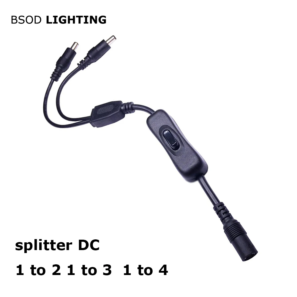 BSOD разъем постоянного тока Splittler с переключателем для мужчин от 1 до 2 3 4 Extansion кабель 5,5*2,1 без сварки для Светодиодная лампа CCTV