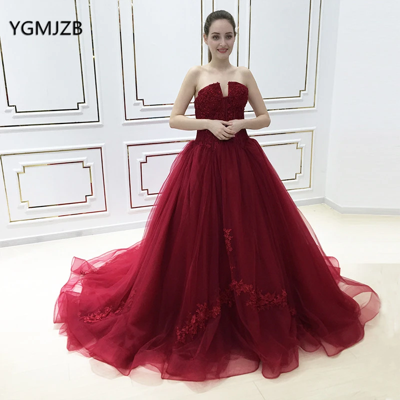 Robe De Soiree Longue En Dentelle Bordeaux Tenue De Bal Elegante Pour Femmes Avec Des Appliques De Perles Style Arabe 2018 Aliexpress