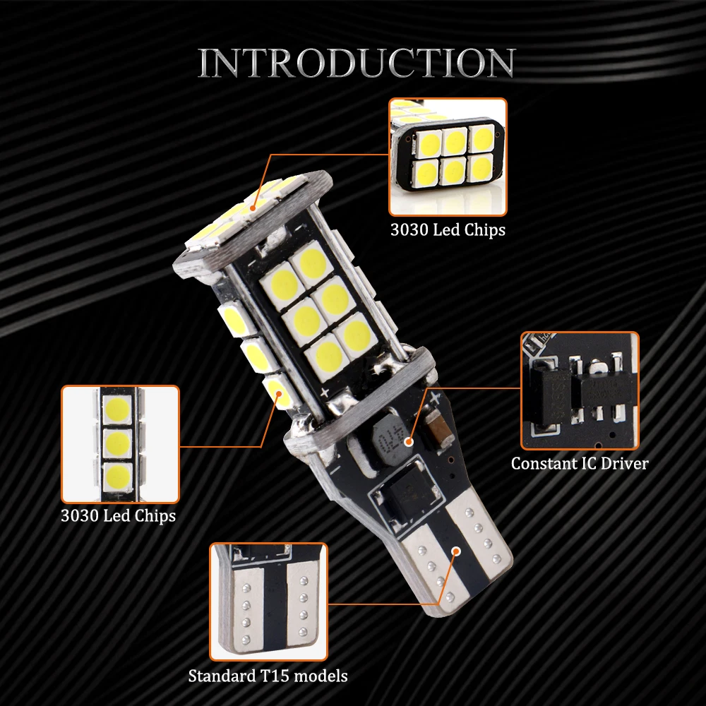 Фото 2 10 шт./лот W16W T15 светодиодные лампы 3030 SMD Canbus без ошибок резервные 921 912 2 10 шт./лот W16W T15 светодиодные лампы 3030 SMD Canbus без ошибок резервные 921 912
