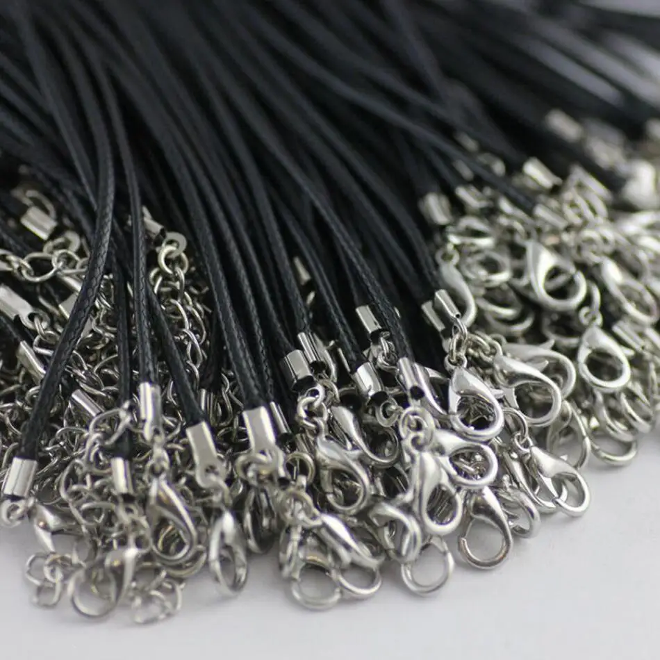 

500Pcs/lot Real Handmade Leather Adjustable Braided Rope Necklaces & Pendant Charms Findings Lobster Clasp String Cord 2mm/1mm