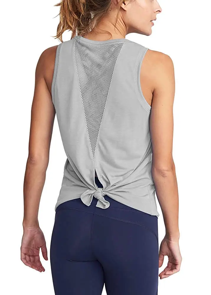 Женские футболки для спортзала, укороченный топ для йоги, быстросохнущие спортивные майки, майки для бега, сетчатая одежда без рукавов для фитнеса, летняя майка для тренировок - Цвет: gray