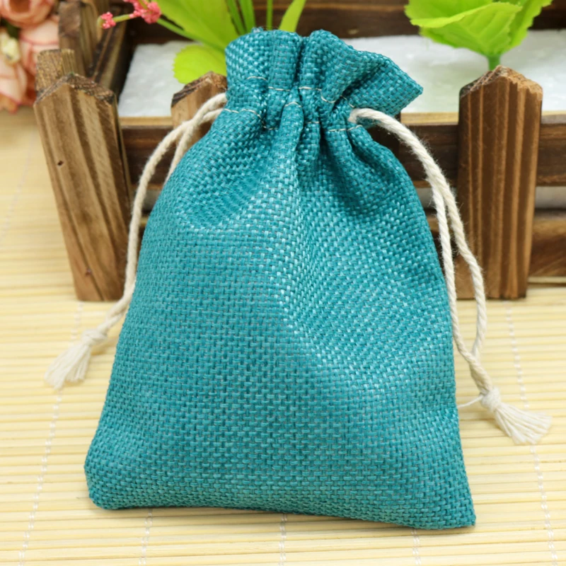 10pcs/lot 13*18cm Lake Blue Jute Bag 