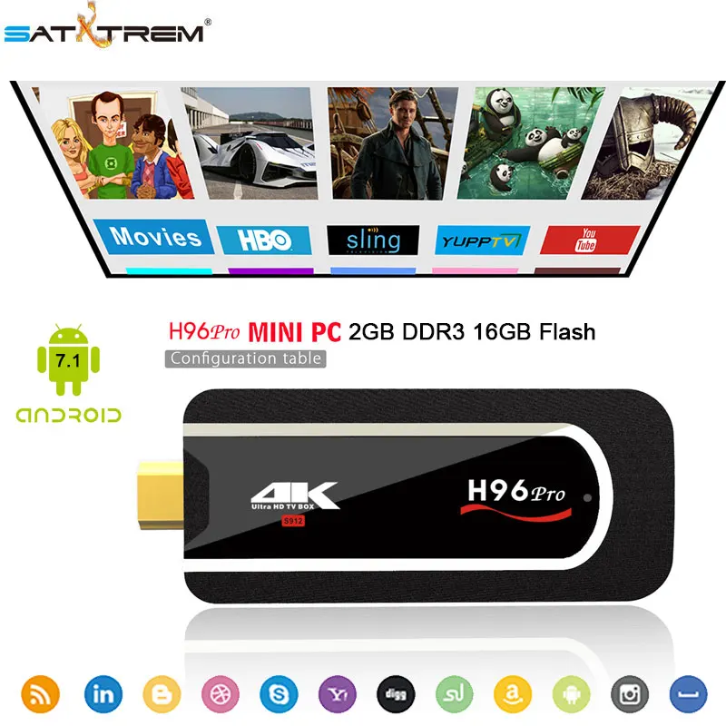 

H96 Pro mini Amlogic S912 Octa Core andriod 7.1 2GB DDR3 8/16GB Flash Smart TV support 2.4GWiFi Bluetooth TV Dongle for mini PC