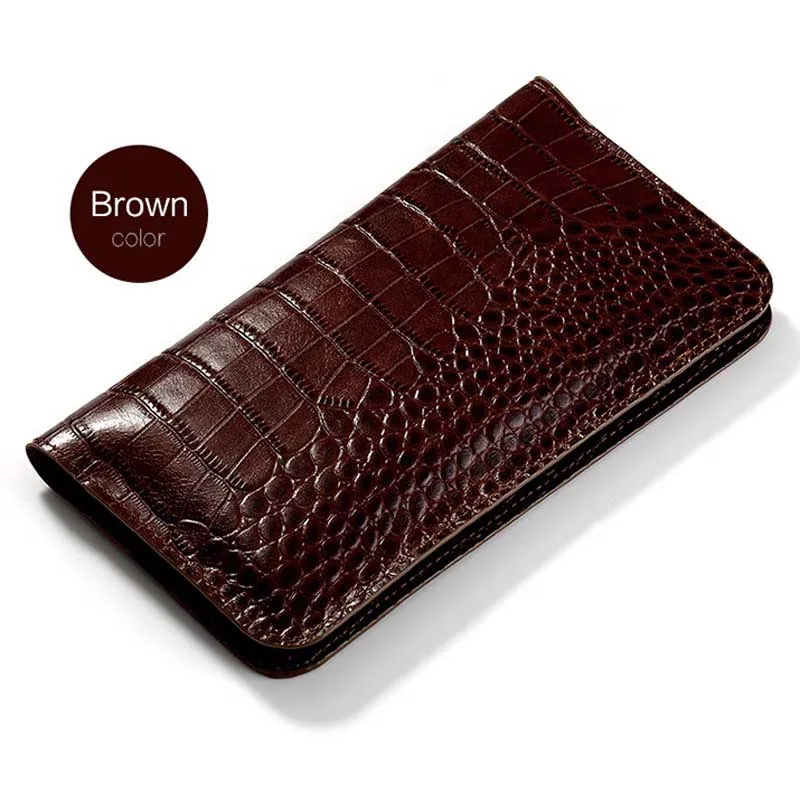 LANGSIDI брендовый чехол из натуральной кожи с текстурой крокодила, многофункциональные кошельки для телефона для iPhone 6S 7 8Plus x xs 11 PRO max - Цвет: 02-Deep brown