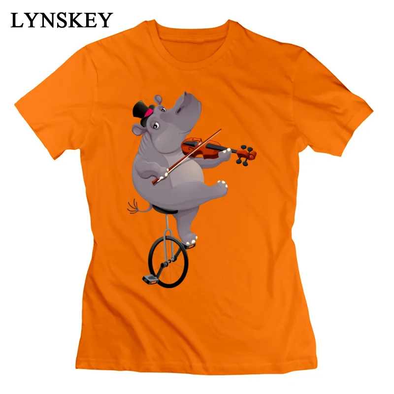 LYNSKEY 100% Cotton Tops Shirt Funny hippo on an unicycle for Women Slim Fit T-Shirt Funny Cute Crewneck Short Sleeve Clothing Shirt white