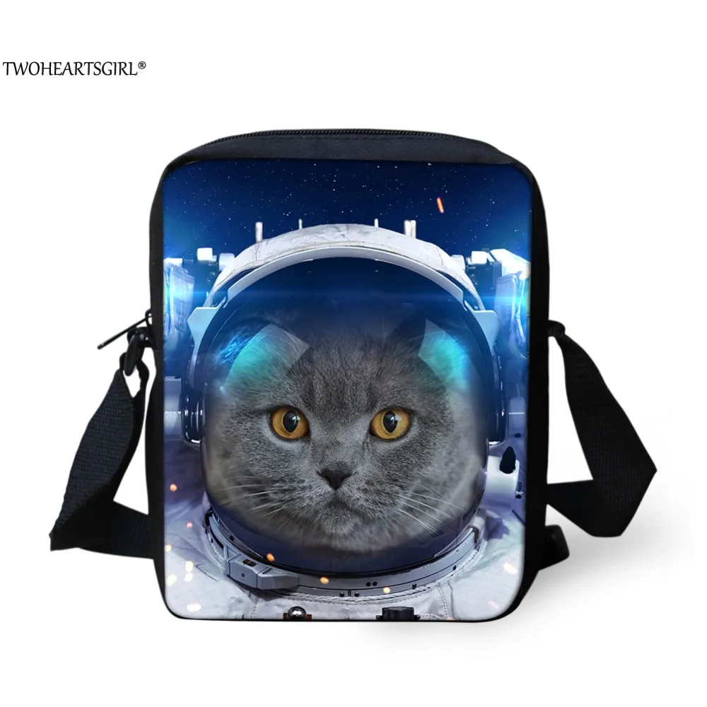 

TWOHEARTSGIRL Casual Space Animal Cat Printing Messenger Bags Mini Teenager Boys Crossbody Bags Designer Small Handbags