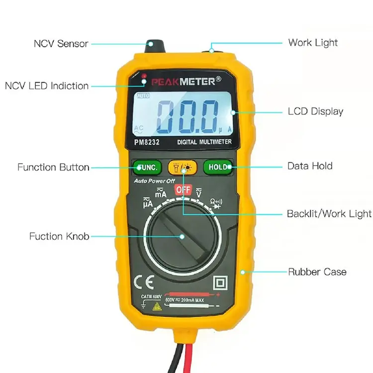 PEAKMETER Бесконтактный Мини цифровой мультиметр DC AC напряжение тока тестер HYELEC MS8232 Амперметр мультитестер