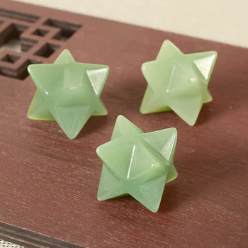

2PCS Natural Green Aventurine Merkaba Star crystal Stone Carved Point Sacred Protection Healing Anti Radiation