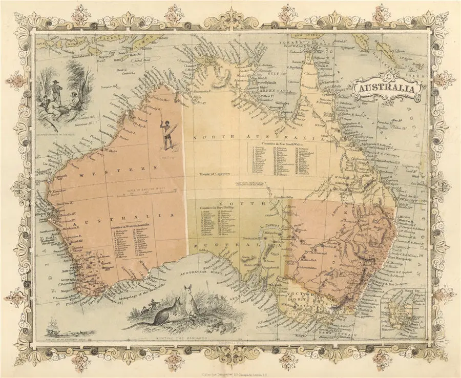 1860 Illustrated Map of Australia