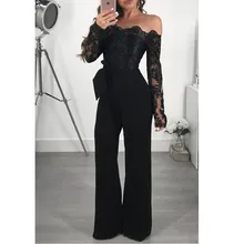lace embroidery sexy off shoulder backless jumpsuit women body feminino romper bodysuit lace top wide leg jumpsuits long sleeve lace insert backless cold shoulder romper