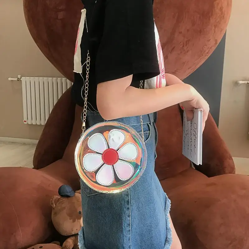 

Youbroer Transparent Small Bag Summer Laser Personality Students Composite Bag Circular Women Handbags