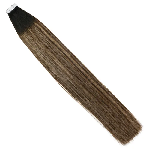 Moresoo 14-24 дюймов черный корень цвет ленты в человеческих волос для наращивания кожи Уток Remy бразильские накладные волосы 2,5 г/шт. 25 г-100 г - Цвет: 1B-4-14
