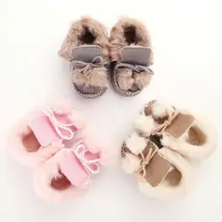 Новая модная зимняя Милая обувь для новорожденных, 3 цвета, с двумя милыми шариками, хлопковая мягкая подошва, обувь для первых ходунков
