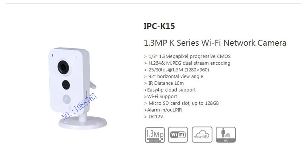 

Free Shipping DAHUA Security WIFI Camera 1.3MP K Series Wi-Fi Network Camera without Logo IPC-K15
