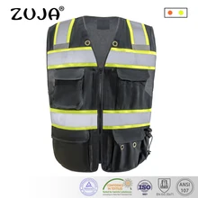 Светоотражающие/безопасные/дорожные черные/Hi-vis Желтые Предупреждающие спецодежда/Жилет Мульти Карманы
