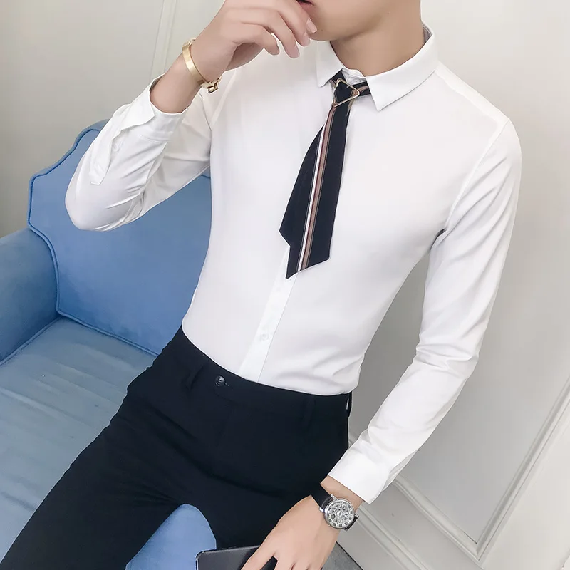 High Quality Shirt Men Brand New Slim Fit Solid Casual Dress Shirts