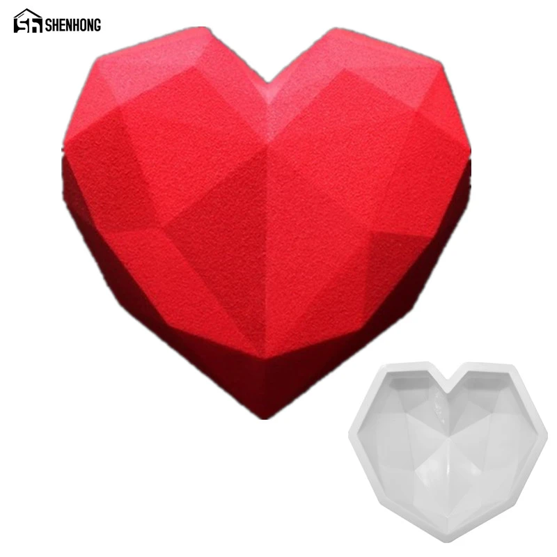 Shenhong Moule A Gateau 3d En Forme De Cœur En Diamant En Silicone Cuisson Patisserie Poele A Chocolat Aliexpress
