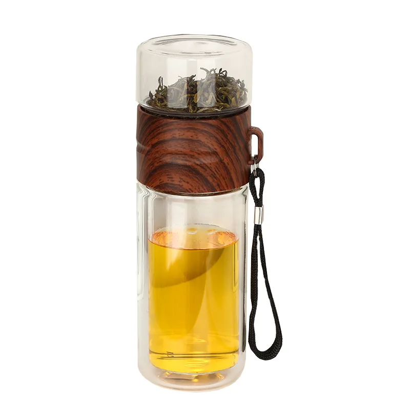 350ml Double Walled Glass Tea Cup with Tea Infuser Business Commercial Water Bottle for Water Portable Bottles for Man Travel